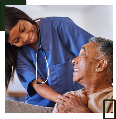 image: Elderly woman and nurse smiles