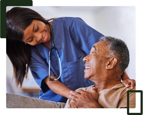 image: Elderly woman and nurse smiles