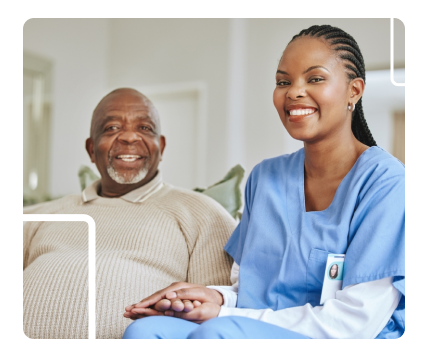 image: Elderly woman and nurse smiles